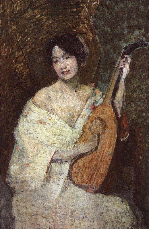 Alden J Weir Lady with a Mandolin Sweden oil painting art